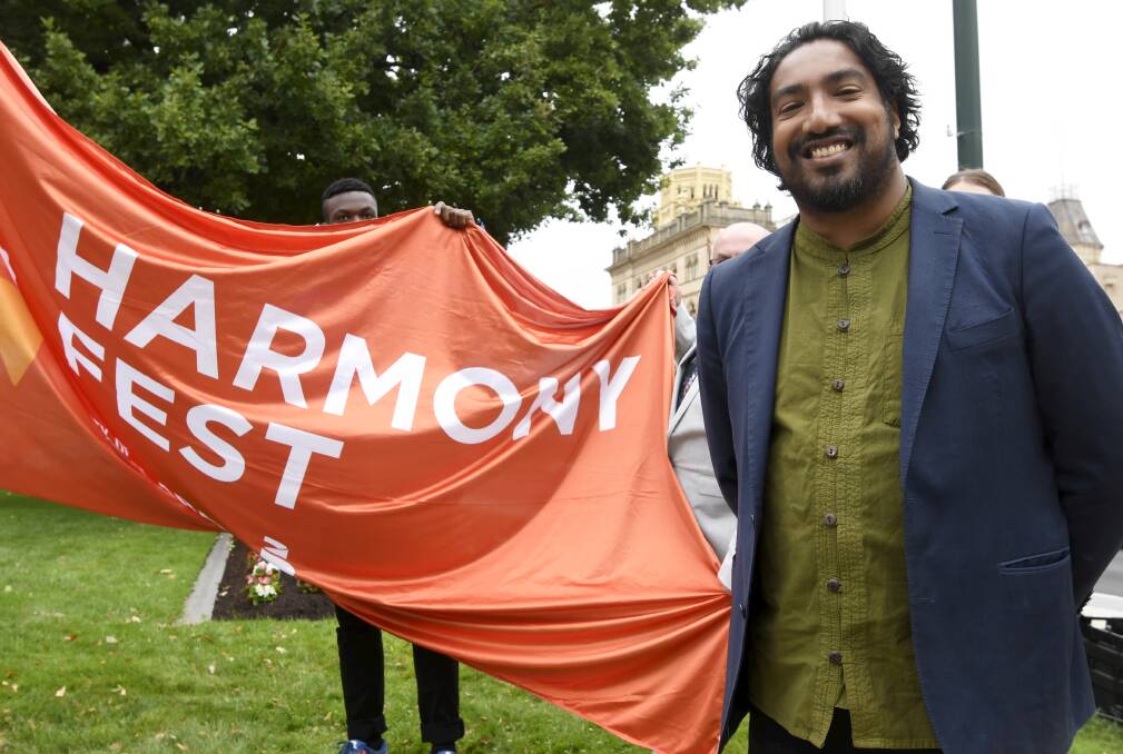 Victorian Multicultural Commission commissioner Shankar Kasynathan, who spoke on Tuesday at Queen Victoria Square as part of Ballarat's Harmony Day Flag Raising Ceremony, commended the city's "multi layered approach" in facilitating multiculturalism. Picture by Lachlan Bence. 