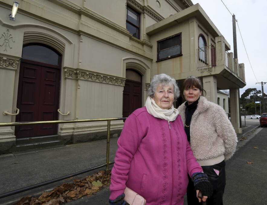 FRUSTRATED: Creswick locals Val Lawrence and Simone Broad are frustrated by the Hepburn Shire Council's decision to remove the 'bio box' as part of upgrades to the Creswick Town Hall. Picture: Lachlan Bence.