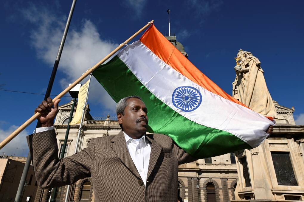 Xavier Dass at the 2023 Indian Independence Day flag raising. Picture by Lachlan Bence
