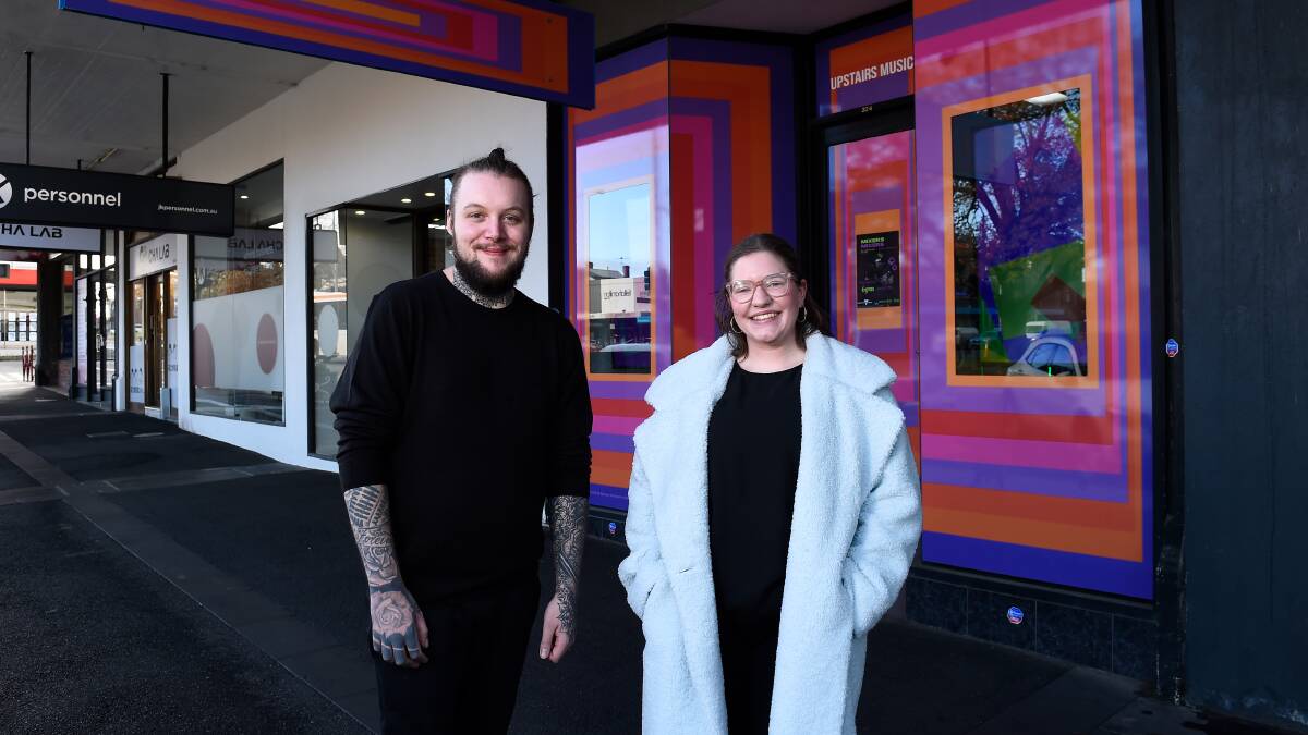 MUSIC: Matthew Healey and Sarah Barclay outside Upstairs Music's space on Sturt Street. Picture: Adam Trafford.
