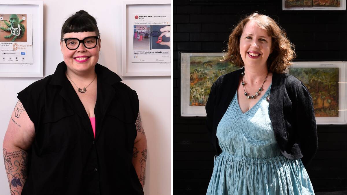 Ballarat Art Foundation mentees Lauren Matthews and Rachel Turner with their recent exhibitions. Pictures by Adam Trafford. 