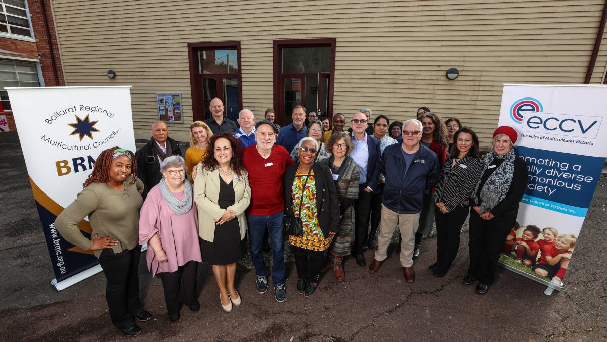 LEARNING: Loddon Campaspe Multicultural Services executive Sonia Di Mezza, ECCV chair Eddie Micallef and BRMC chair Joy Sawiche Juma with other board members. Picture: Luke Hemer.