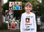 STAND UP: St Alipius students Alanna with her homemade shirt and (inset top to bottom) Charlotte, Iris and Belle dancing in the hip hop workshop. Picture: Adam Trafford. 