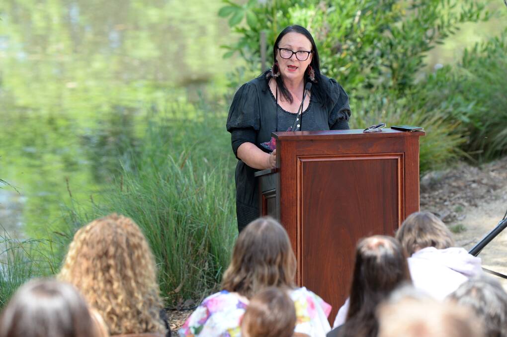 Dr Deanne Gilson at the announcement of a new Wadawarrung cultural precinct to open at Sovereign Hill. Picture by Kate Healy