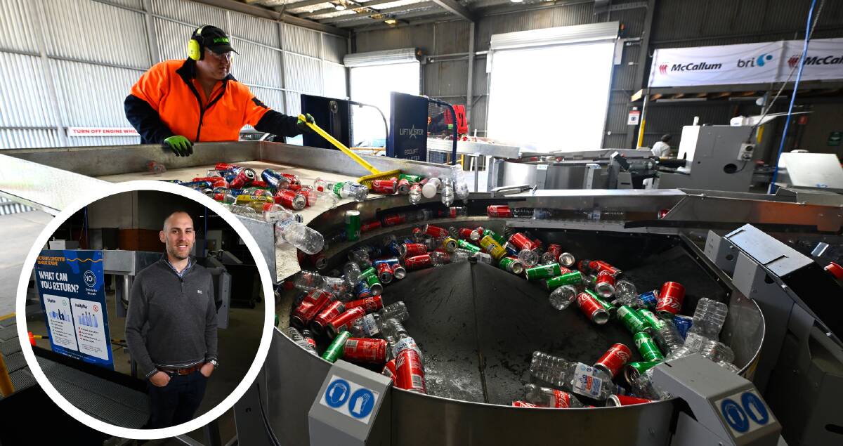 McCallum executive manager Matt Vallance and the container deposit machine. Pictures by Adam Trafford 