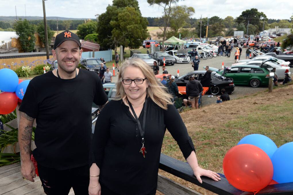 Ballarat Vintage and Collectables Market owner Shane Magri and manager Renae Wilson at Thursday's car show. Picture by Kate Healy. 