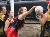 Cynna Kydd (Springbank) and Laura Bourke (Buninyong) in last year's Springbank-Buninyong clash. Picture: Kate Healy.