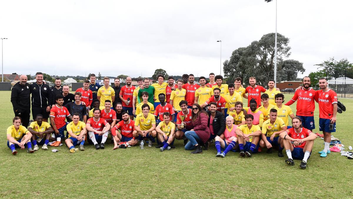 Sebastopol and Westgate FC following the 2022 Simo Mitrovic Cup.