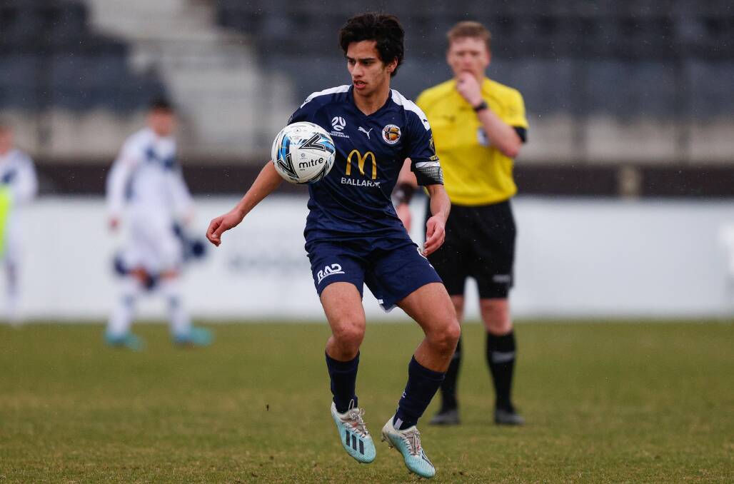 Leighton Lauton playing for Ballarat City FC in its clash with Melbourne Victory during the 2022 NPL3 season. Picture by Luke Hemer