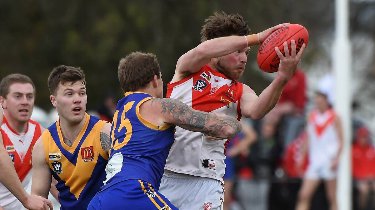 Ballarat's Riley O'Keefe in action during the 2022 preliminary final against Sebastopol. Picture Lachlan Bence