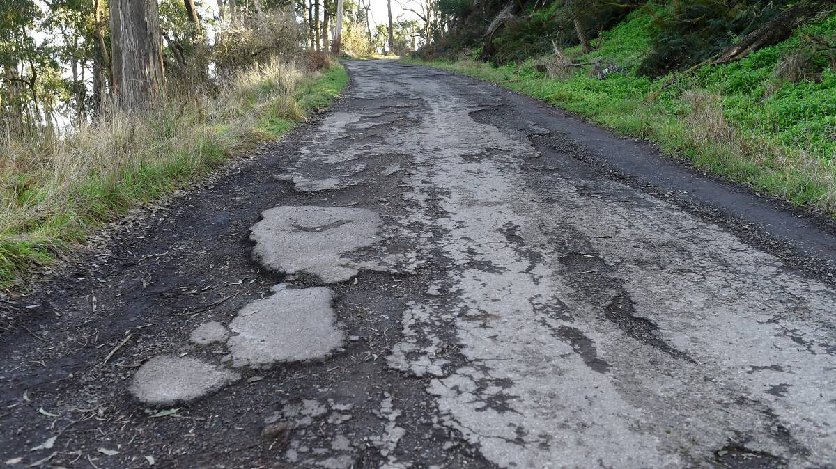 DEGRADATION: Bitumen on Mount Warrenheip Road is in a sorry state - and it is the only road up or down the extinct volcano. Pocture: Adam Trafford. 
