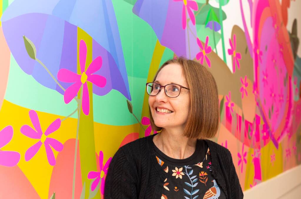 WONDEROUS PATH: Ballarat artist Margie Balazic has added a 20m long splash of colour to Ballarat's biggest shopping centre. Picture: Tara C Moore.
