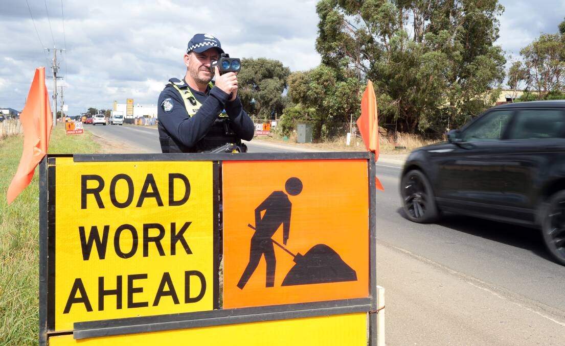 Senior Constable Matt Goonan is part of the team involved in Operation Slowdown at roadworks around Ballarat. Picture by Kate Healy.