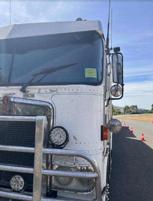 Defects detected in this truck at Waubra led to a 'canary' sticker. Picture by Victoria Police.