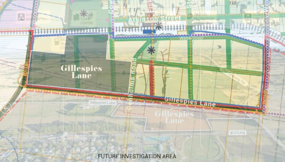 This map is from a 2017 Moorabool council report into Ballan's future growth - and shows where Ballan's streets could be extended over the rail line. 