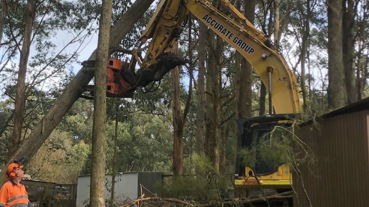 IN KIND DONATION: The Accurate Group traveled from Packenham to East Trentham a day after the storm to remove fallen and leaning trees away from wildlife shelter enclosures. Pic: supplied 