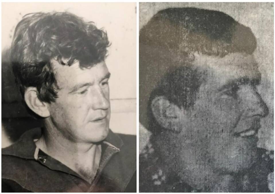 Des Collins (left) was a 37-year-old father of four when he died fighting a bushfire in the Wombat State Forest. His Forests Commission workmate Alan Lynch was a 36-year-old father of two. Both were from Daylesford. Pictures supplied.