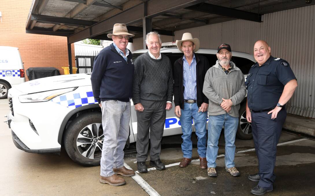 
Dean Recreation Reserve committee member Robert Grieve with retired Ballarat sergeant John Moloney, President Brian Maher, committee member Chris Robinson and Ballarat Sergeant Dave Collins. The committee handed Cops 'n' Kids a $1000 donation. Picture Lachlan Bence. 