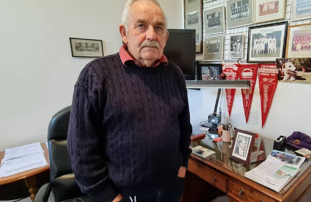 Alistair Stewart is hoping someone can return his father's World War II medals, no questions asked. Thieves stripped much of his Buninyong office but left behind a framed photo of his dad. Picture by Gabrielle Hodson