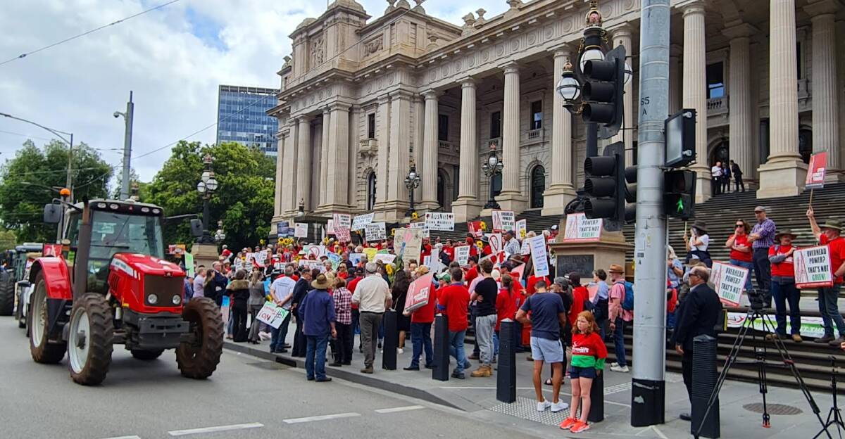 PARLIAMENT: Hundreds attended this rally in Spring Street on March 8, as state parliament was circled by tractors. Picture: Gabrielle Hodson. 