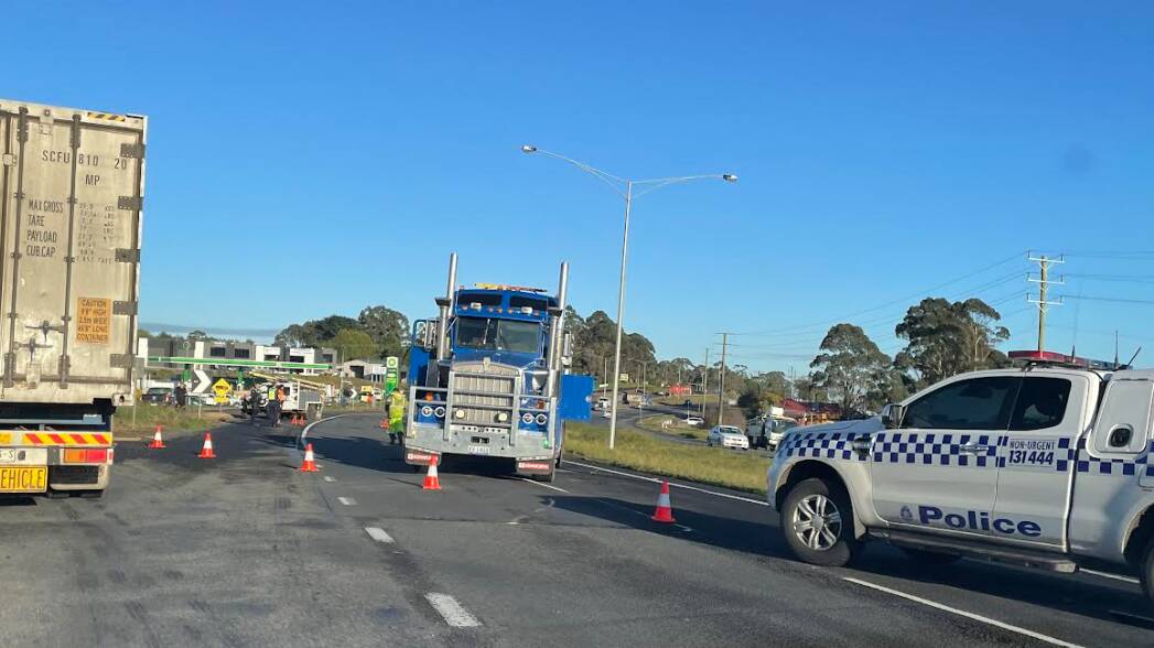 Traffic was affected for more than two hours after a series of accidents on the Western Highway at Warrenheip. Picture by Leonora Duffy.