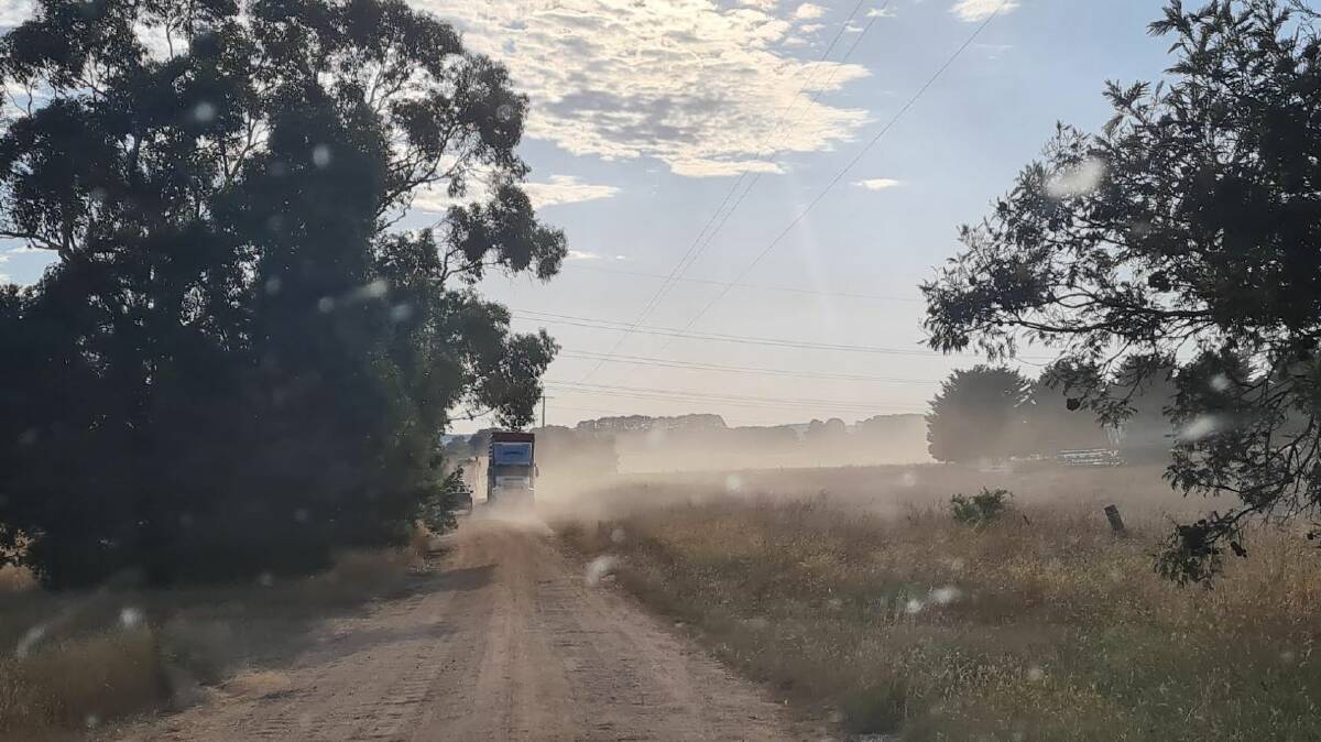 Midland Highway traffic - including large trucks - has been diverted down a series of rural dirt roads including Griffiths Road Meredith. Picture by Gabrielle Hodson.