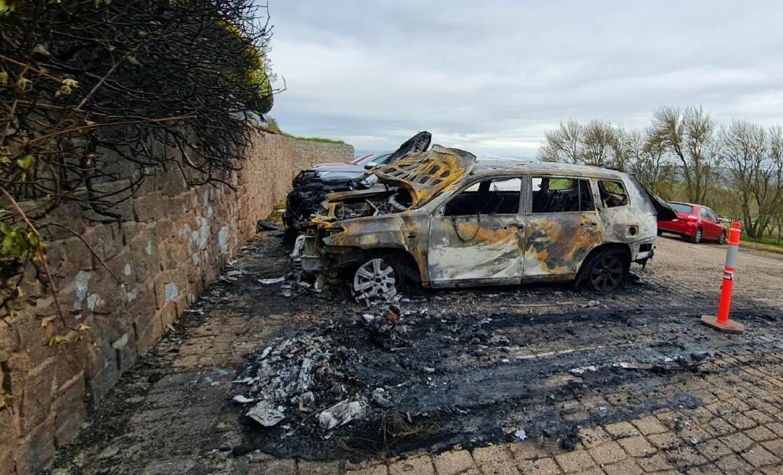 A Toyota SUV was destroyed in the blaze, while nearby vegetation and a Haval SUV parked nearby was also extensively damaged. Picture supplied.