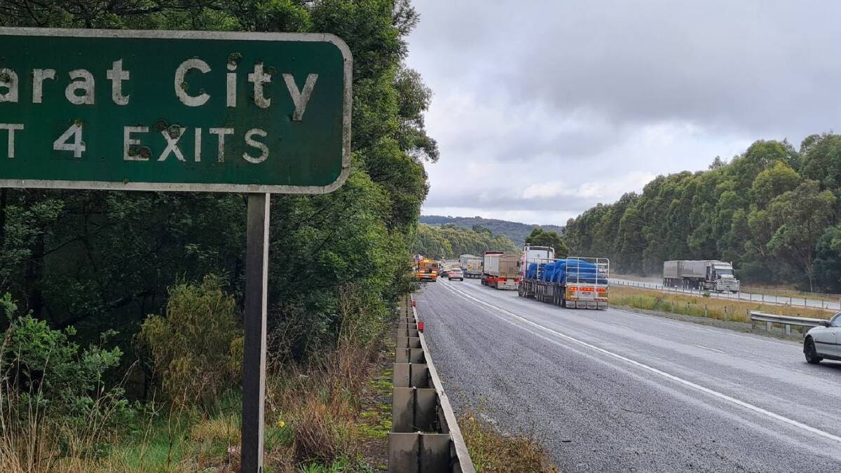 The smell of brakes was in the air on Tuesday morning, as trucks passing around a curve in the Western Freeway were taken by surprise. Picture The Courier.