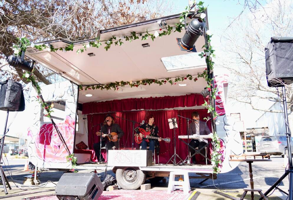 'Rosie the Caravan' provided an instant stage for local performers at the Ballan leg of the Hide + Seek festival. Picture Moorabool SC.