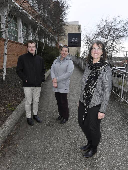 Big Brothers Big Sisters Ballarat has moved to Barkly Street and is looking for volunteer mentors. L-R: Rhys Brasser and Nikki Shea-Simonds who are on Federation University internships with Ballarat co-ordinator Jodie Downey. Picture Lachlan Bence.
