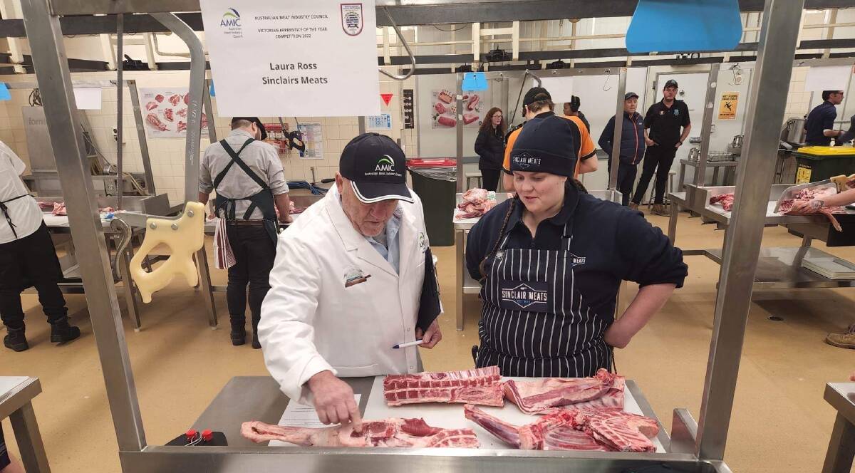 Laura Ross of Delacombe's Sinclair Meats during judging for the Victorian Apprentice of the Year competition. She now travels to the nationals in Adelaide. Picture supplied.
