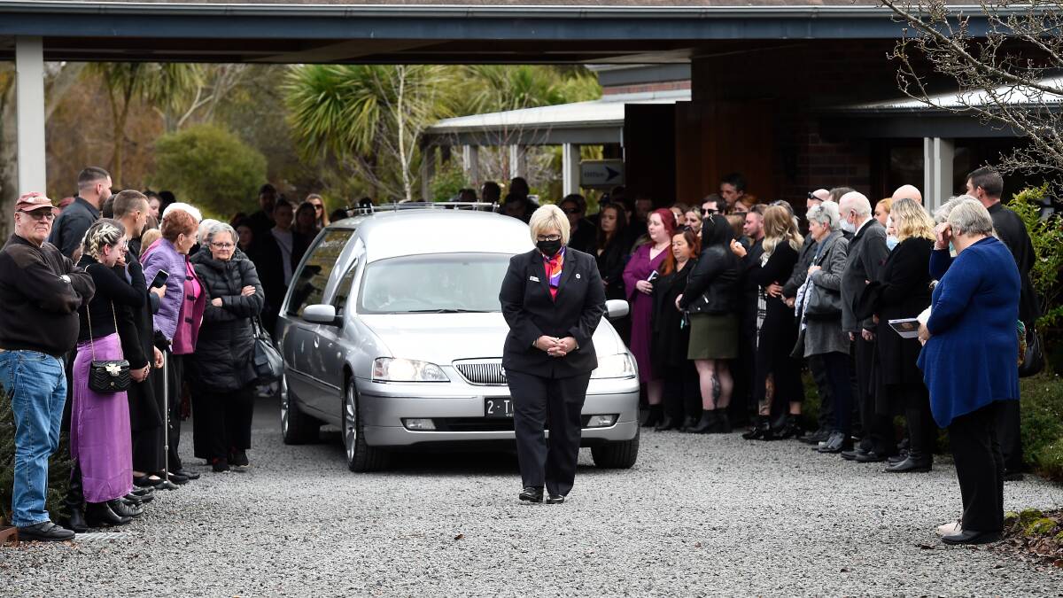 FINAL FAREWELL: Emotions ran high at the memorial service for a talented 24-year-old apprentice hairdresser at Ballarat North on Friday. Picture: Adam Trafford.