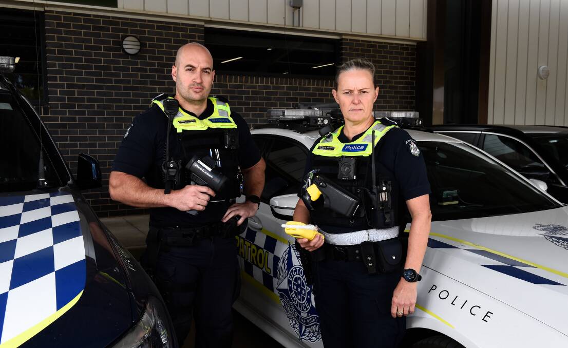 Acting Senior Sergeant Nathan Monteduro and First Constable Darlene Hatchett are gearing up for Operation Duncan - which is focussed on a music festival expected to attract around 40,000 people top Ballarat's Victoria Park. Picture by Adam Trafford.