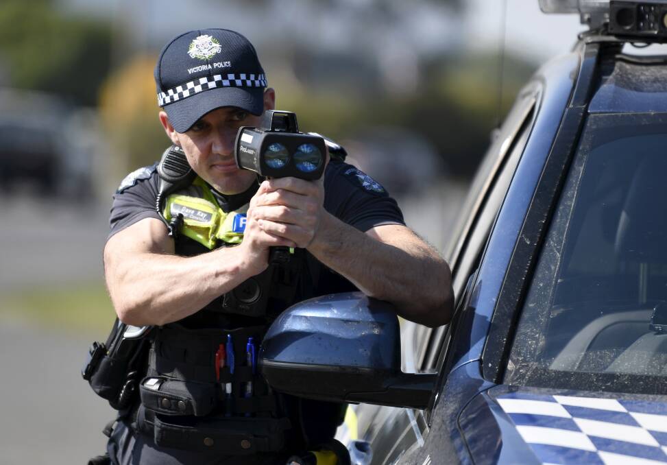 Senior Constable Dave Kay at work on the Sunraysia Highway. Picture by Lachlan Bence.