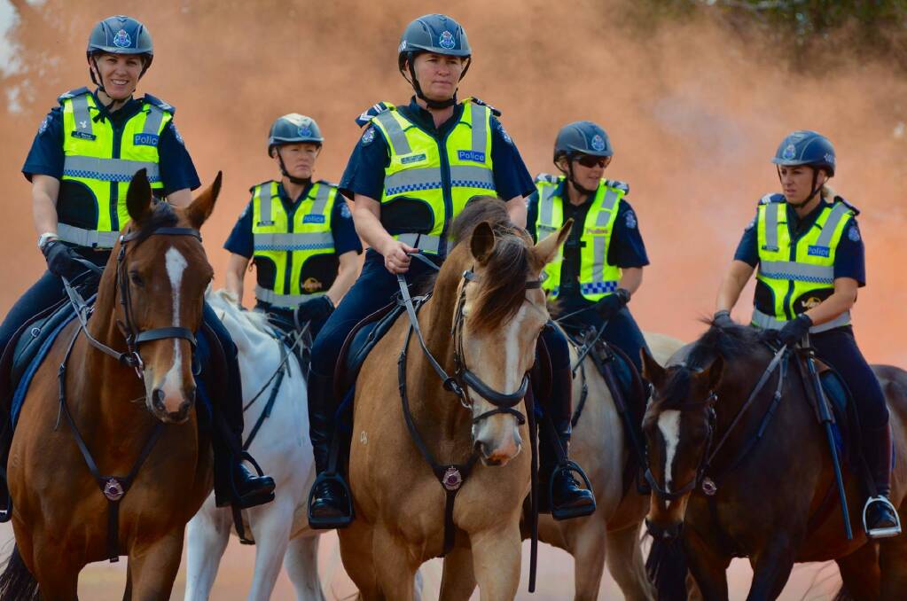The Mounted Branch during smoke training in 2019. Picture by Victoria Police.