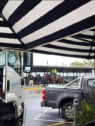 The Police Mounted Branch at the Little Bridge Street bus stop on Wednesday. Picture supplied.