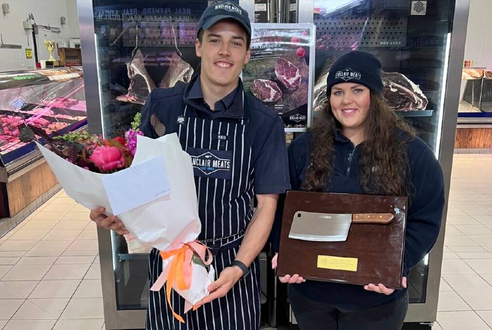 Manager Ned Mitrovic and Victorian Apprentice of the Year Laura Ross at the shop in Delacombe. Picture supplied. 