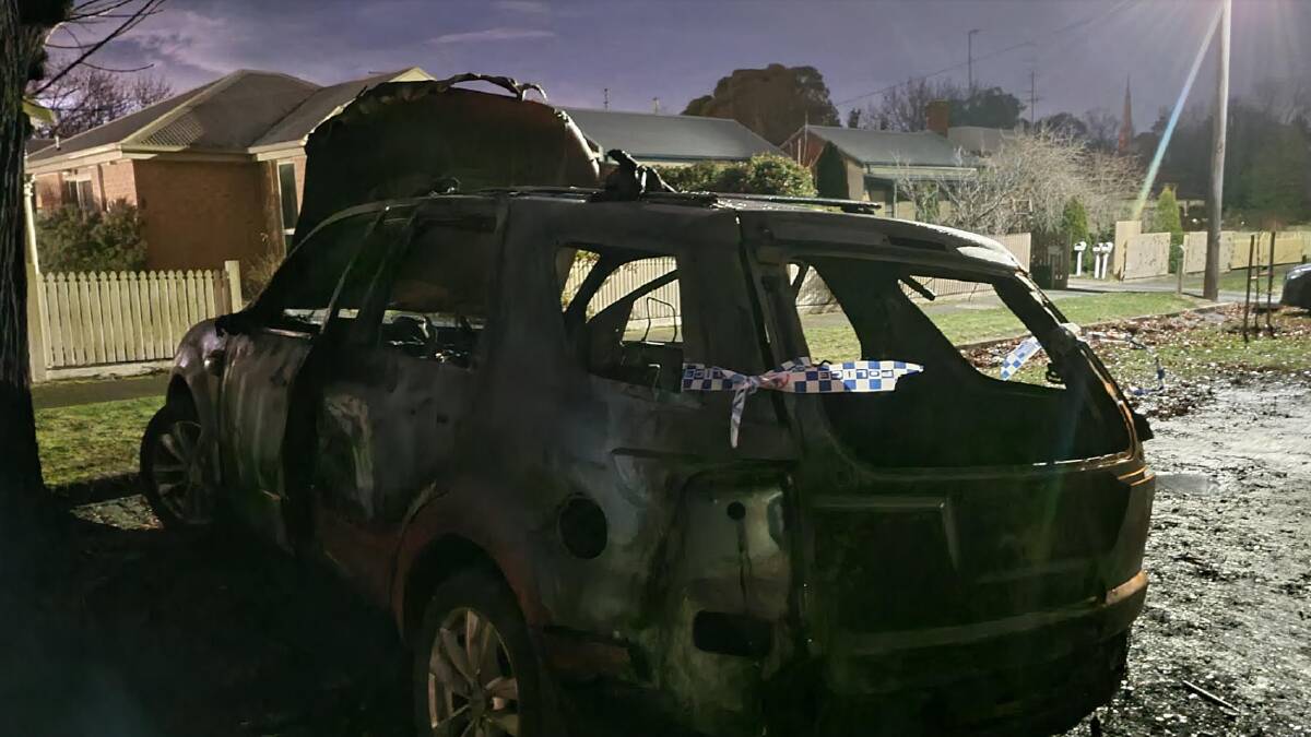 BURNT: An elderly man has been flown to the Alfred after this car caught fire. Picture: supplied.