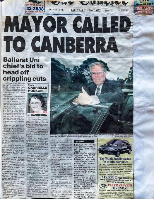 In 1996 David James alerted other Vice-Chancellors to a crisis thet would have virtually de-funded the fledgling University of Ballarat - and others - out of existence. 