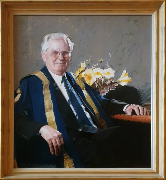 VICE CHANCELLOR: Painting of Professor David James by Michael Henwood, 2001, now hanging in the Federation University's Caro Centre at Mount Helen.