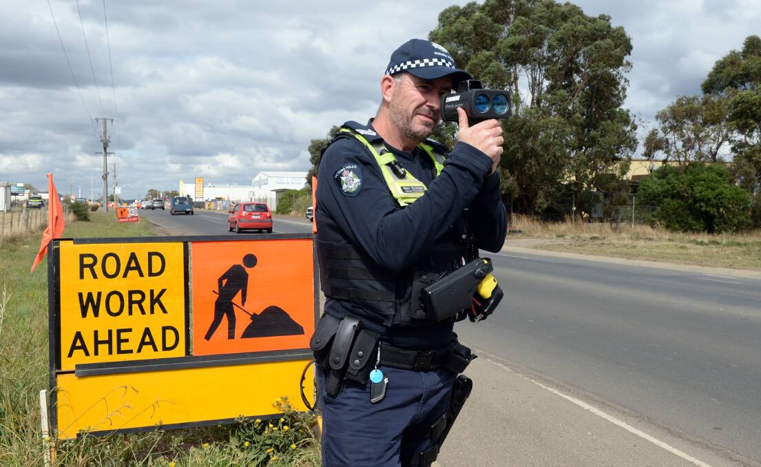 Senior Constable Matt Goonan will be one of dozens of police on the lookout for leadfoots at roadworks across Ballarat until the end of March. Picture by Kate Healy.