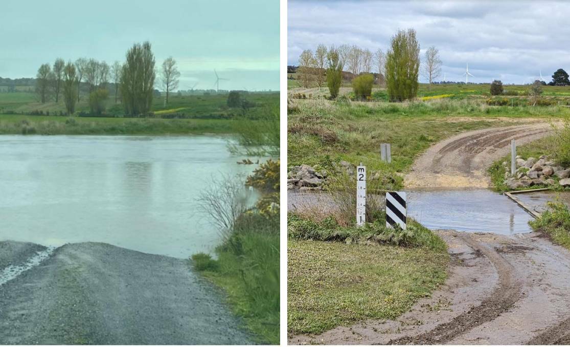 Kellys Road Bridge over the Yarrowee River, taken a week apart in October. Pictures by Moorabool Shire Council and Gabrielle Hodson.
