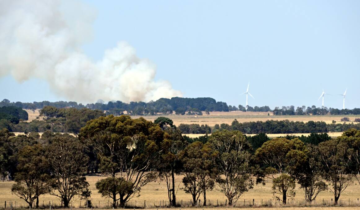A large plume of smoke can be seen coming from the Burrumbeet fire. Picture by Lachlan Bence