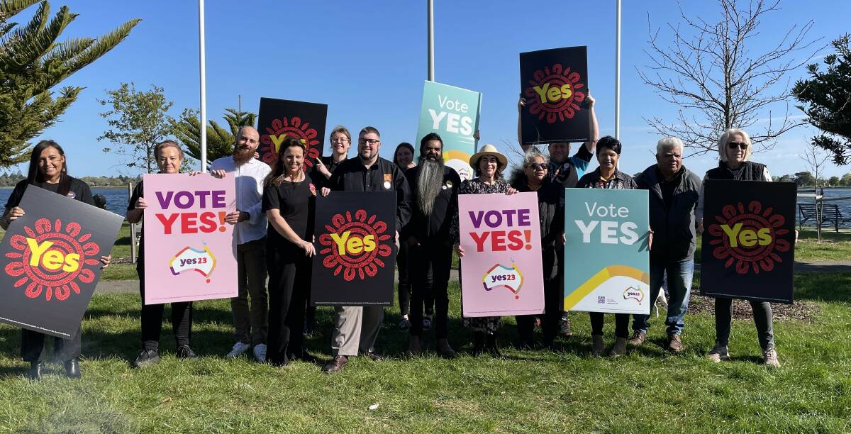 Members of BADAC and Wadawurrung Traditional Owners Corporation as they announced their support for the Voice to Parliament on 2/10/2023. Picture by Bryan Hoadley