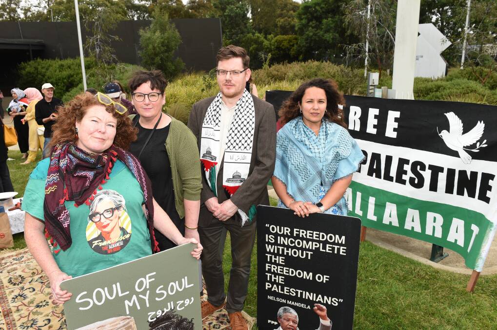 Free Palestine Ballarat members Angela Fennell, Kristy Fox, Mark Oughton-Nicholls and Nawal. Picture by Kate Healy