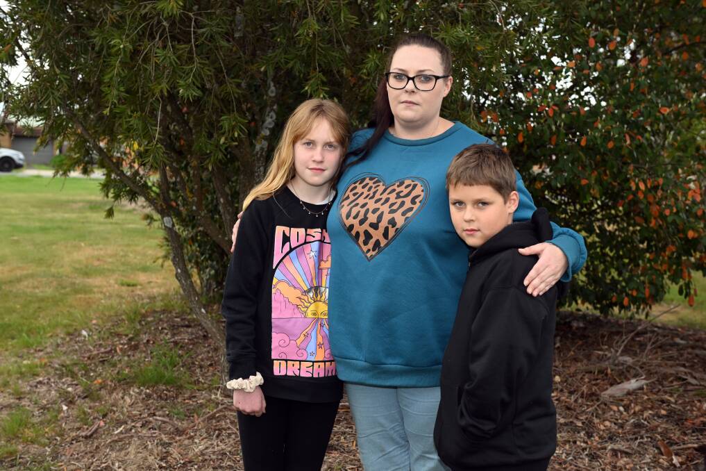Rhylee Davies, 10, Zoe Bellman and Tyler Davies, 8, witnessed a horrifying dog attack in Sebastopol. Picture by Kate Healy
