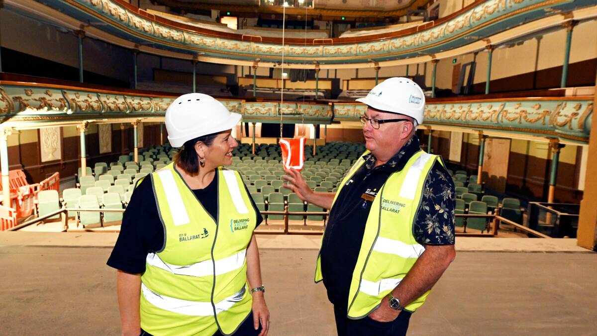 Ballarat mayor Des Hudson and Wendouree MP Juliana Addison discussed about Her Majesty's Theatre. Picture by Lachan Bence