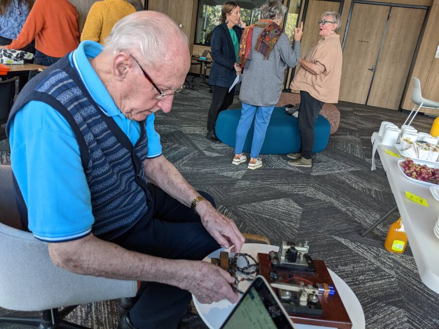 Harold Franks and his Morse Code machine: "I could say that it's like learning another language." Picture: Alex Morris 