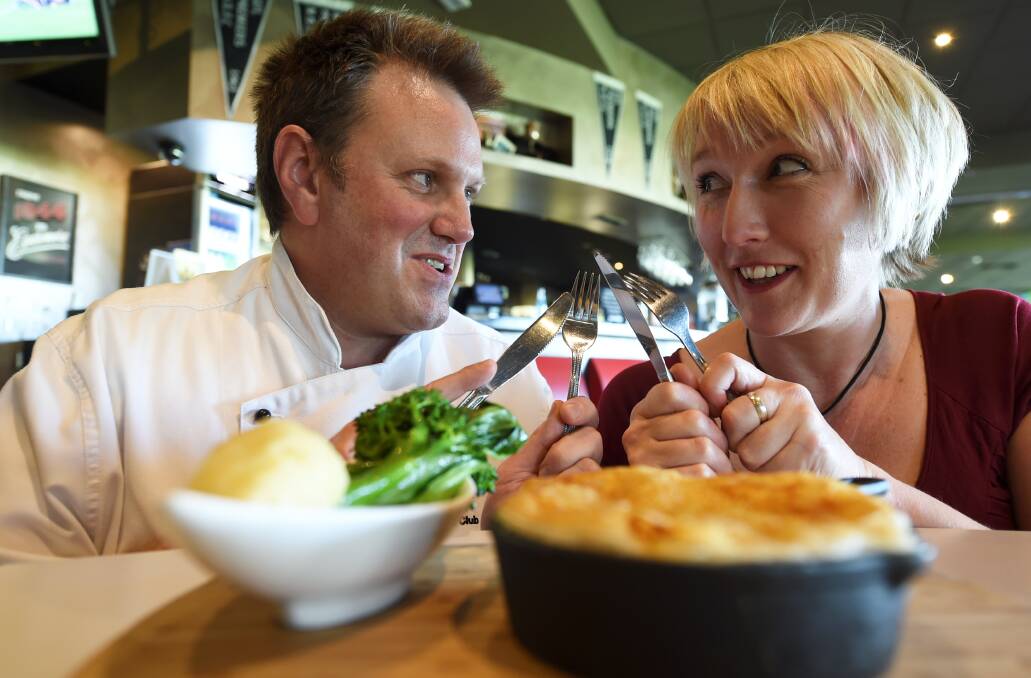 COMPETITION: North Ballarat Sports Club's Simon Beaton and Open Pantry's Cinda Stevens will compete in the Ballarat Best Pie Competition. PICTURE: LACHLAN BENCE