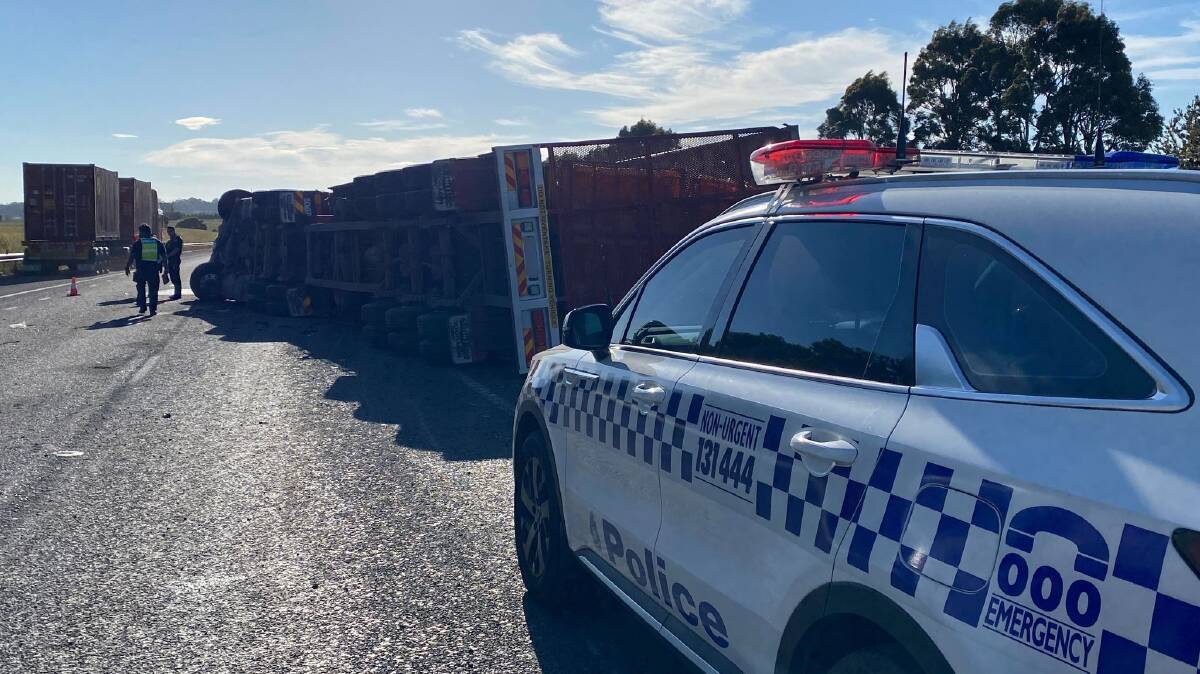 The truck crash on the Western Freeway. Picture: Hayley Elg.